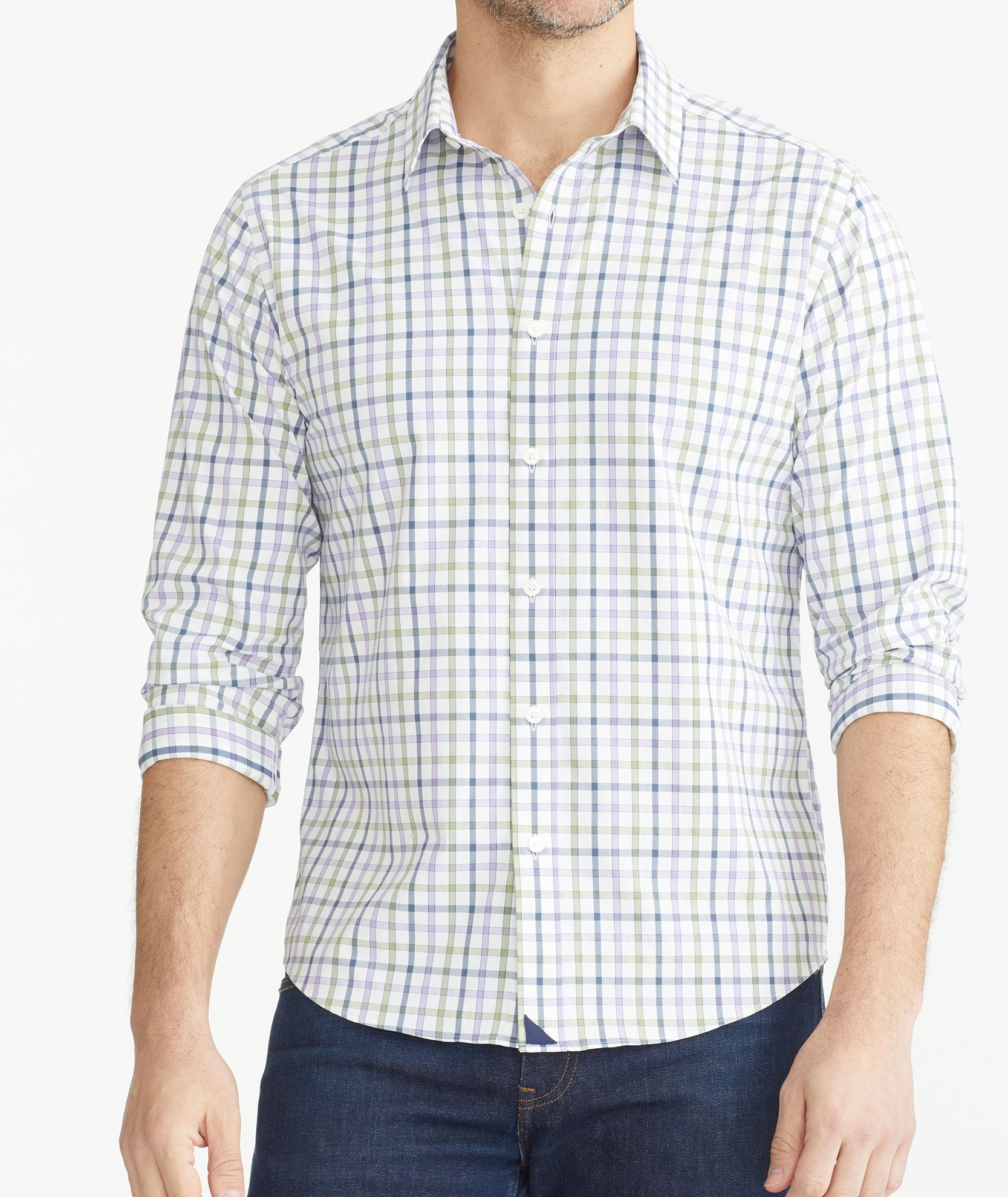 Wrinkle-Free Performance Hawkins Shirt Lilac & Olive Check | UNTUCKit