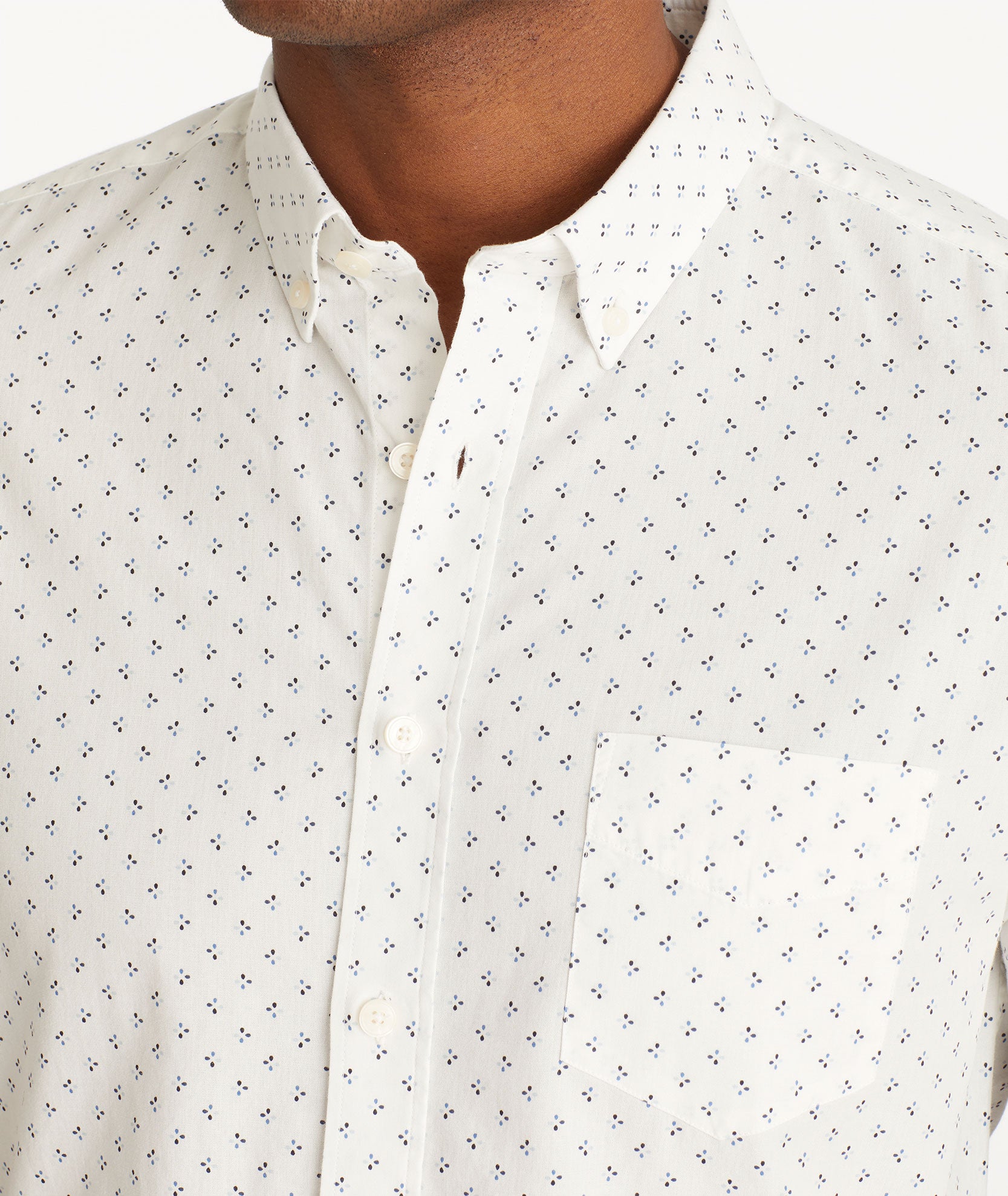 Cotton Printed Short-Sleeve Logan Shirt White With Blue Print