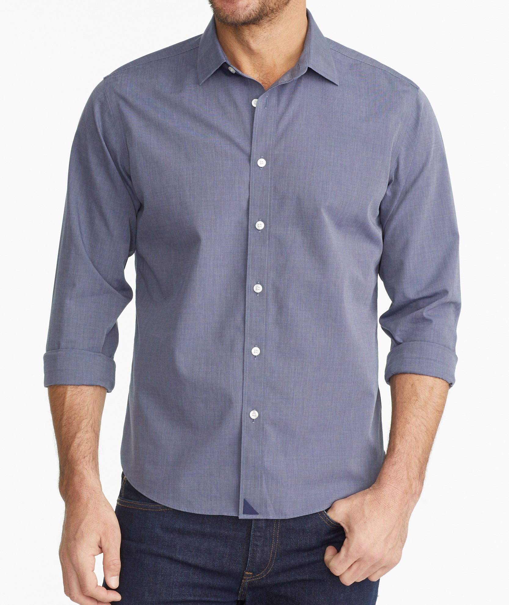 Untuckit Short Sleeve Wrinkle-Free Shirt Men's Blue Button-Down