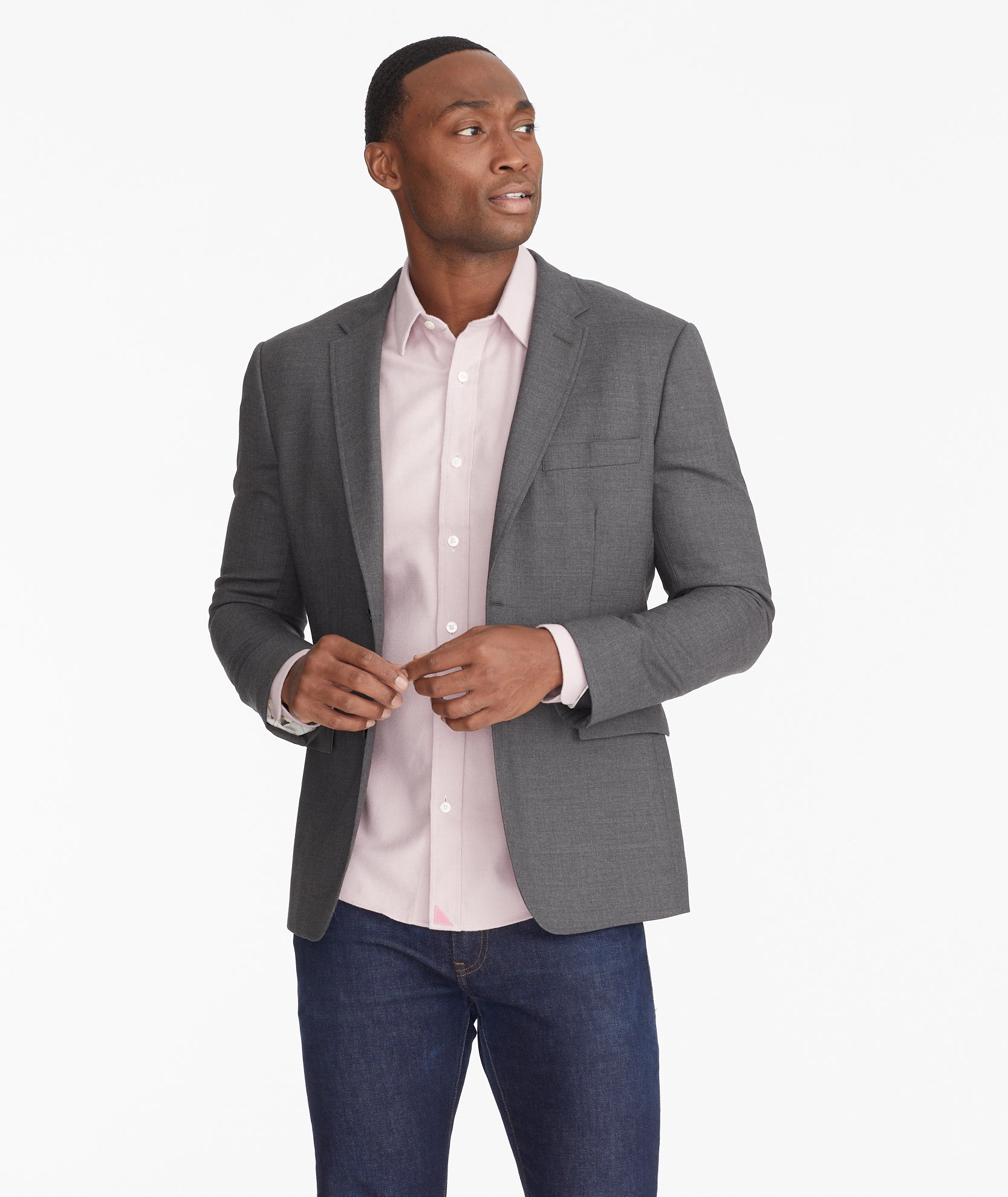 Untucked dress shirt store with blazer