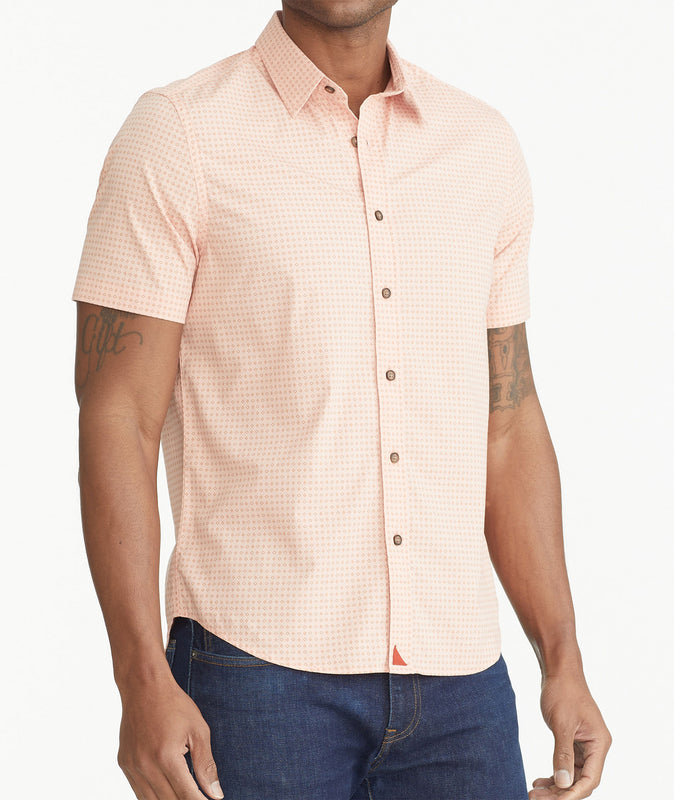 Stretch Cotton Short-Sleeve Jet Set Print Shirt