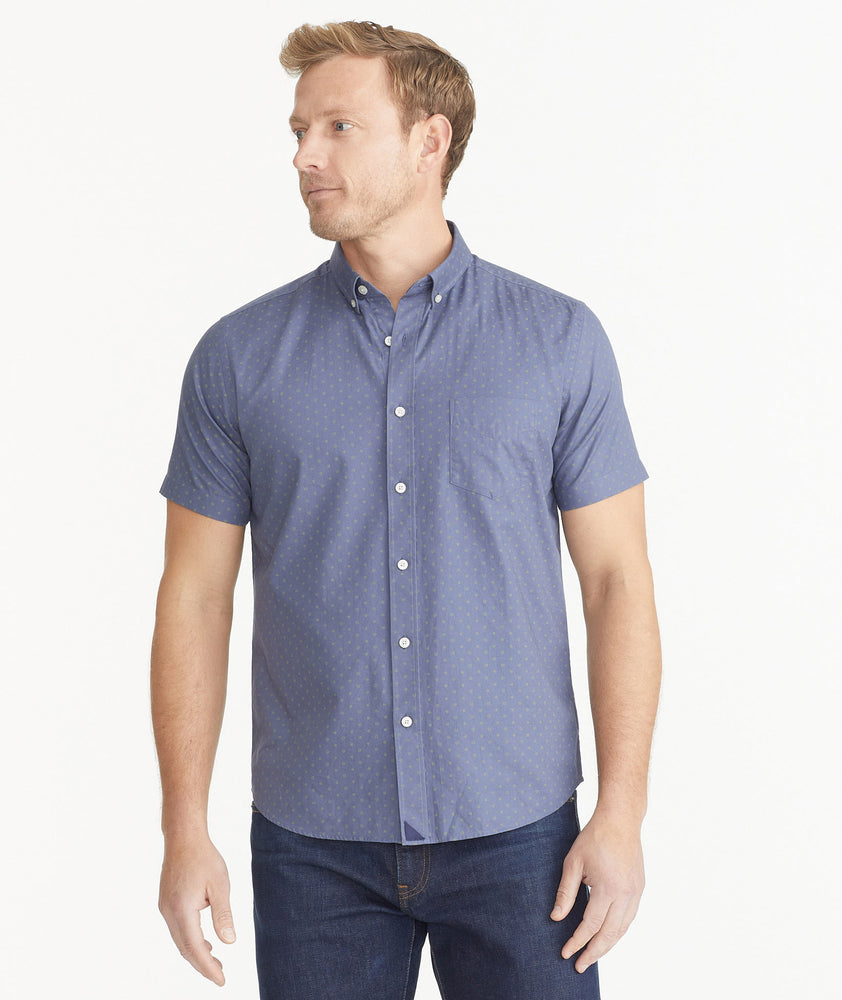 Cotton Short-Sleeve Sinclar Shirt Blue With Olive Dots | UNTUCKit