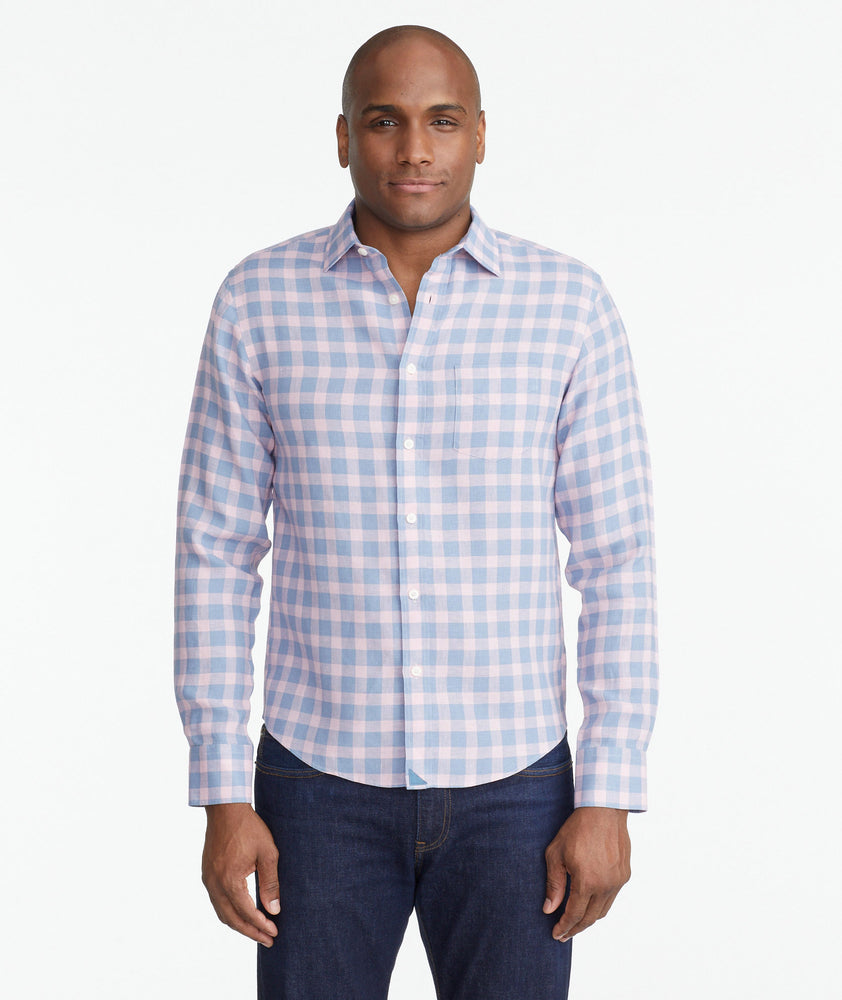 Model wearing a Pink Wrinkle-Free Sutton Shirt